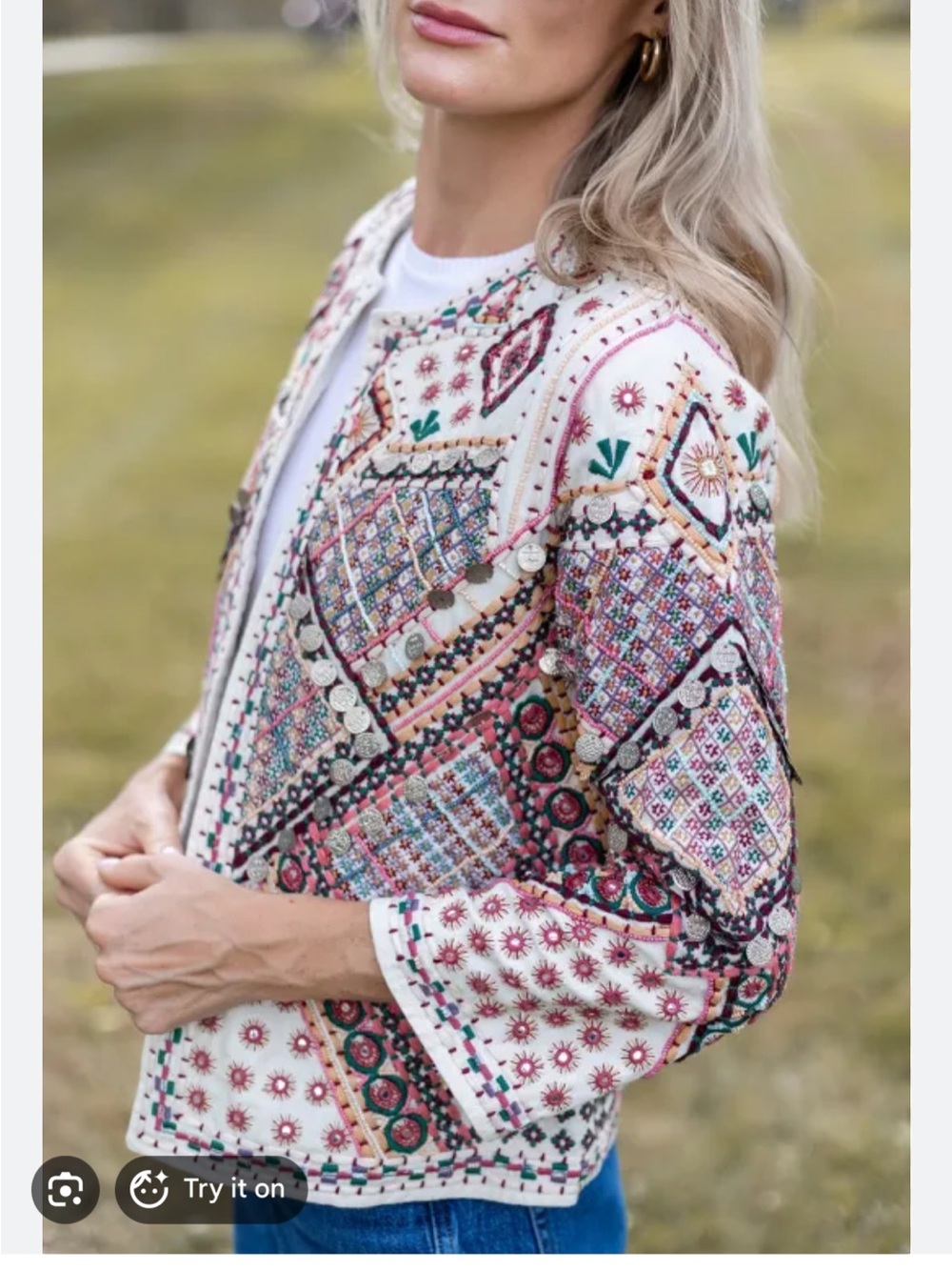 Julia Amory Embroidered Ivory Multicolor Annika Jacket w  embellishment RARE